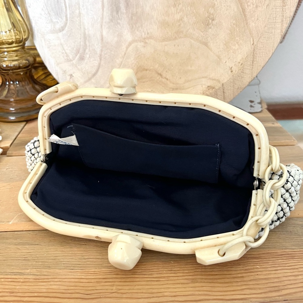 Vintage Whiting & Davis Co. Alumesh Ivory Celluloid Purse Chain Link Strap USA - Picture 4 of 7